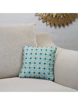 HomeTown - Indian Botanical Jaal Hand Quilted Cushion Cover 30 x 30 Cm in Sage Blue Colour