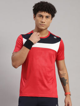 Rock.it - Men Self Design Round Neck Polyester Red T-Shirt