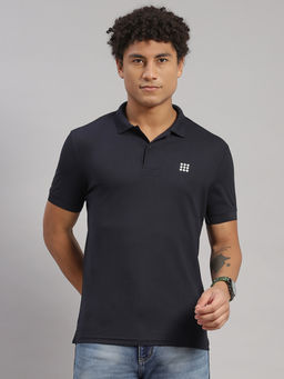 Rock.it - Men Solid Collar Neck Polyester Navy Blue T-Shirt