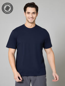TURNFIT - Navy Blue Solid Cotton T Shirt for Men