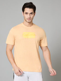 TURNFIT - Orange Melange Printed Cotton T Shirt for Men