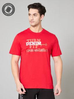 TURNFIT - Red Half Sleeves Printed Cotton T-Shirt for Men