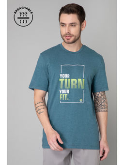 TURNFIT - Blue Melange Printed Cotton T Shirt for Men