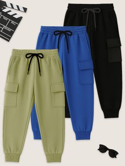 Kuchipoo - Girls Multi-Color Regular Fit Cotton Joggers (Pack Of 3)