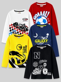 Kuchipoo - Boys Regular Fit Full Sleeves Cotton T-Shirts (Pack Of 5)