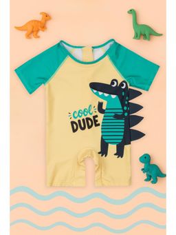 Yellow Bee - Polyester Boys Cool Dude Dinosaur Swimsuit