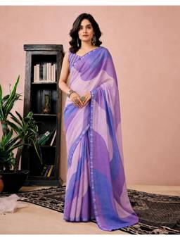 Nyri - New Trendy Linen Printed Saree with Unstitched Blouse - Purple