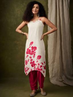 Gahan - Women Spaghetti Strap Straight Floral Kurta with Pant - White