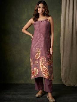Gahan - Women Spaghetti Strap Straight Floral Kurta with Pant - Mauve