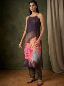 Gahan - Women Spaghetti Strap Straight Floral Kurta with Pant - Multi-Color