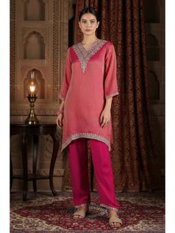 Gahan - C-Cut Kurta with Zari Embroidery Paired with Ankle-Length Pant - Pink