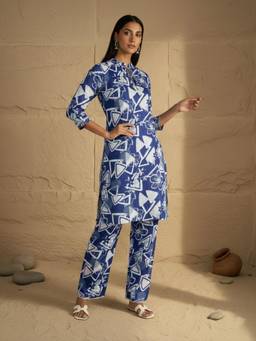 Gahan - Blue And White Printed Straight Co-Ord Set