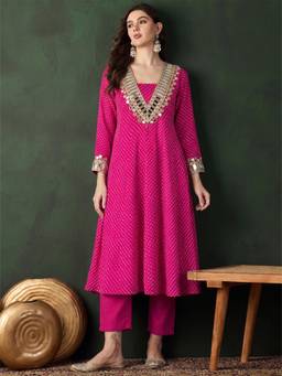 Gahan - Women Graceful Pink Anarkali Kurta Featuring Gota Patti Detailing Pair with Pant