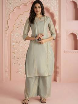 Gahan - Women Elegant Green Shimmer Kurta with Zari Lace Pant