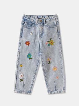 R&B - Embroidered Regular Girls Blue Jeans