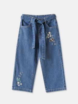 R&B - Embroidered Regular Girls Blue Jeans with Belt