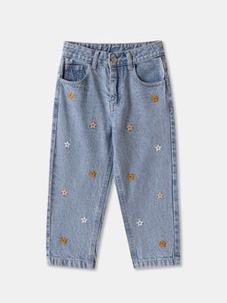R&B - Embroidered Regular Girls Blue Jeans