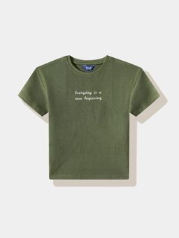 R&B - Self Design Relaxed Boys Olive T-shirt