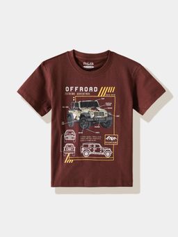 R&B - Graphic Regular Fit Boys Brown T-shirt