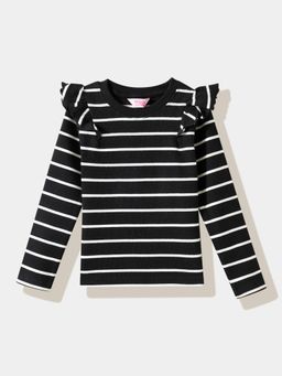 R&B - Horizontal Stripes Regular Girls Black T-shirt