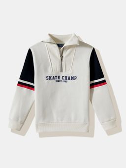 R&B - Embroidery Relaxed Boys White Sweatshirt