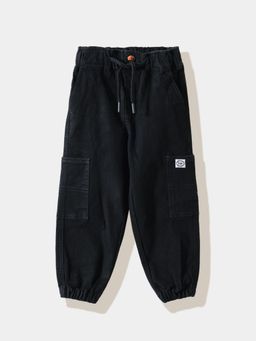 R&B - Solid Regular Boys Black Joggers