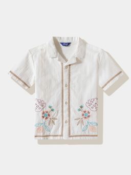 R&B - Embroidery Regular Boys White Shirt
