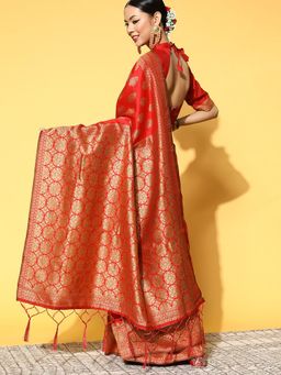 Odette - Silk Blend Mustard Woven Designer Saree with Unstitched Blouse