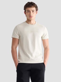 U.S. POLO ASSN. - Men Beige Cotton Solid/Plain T-Shirt