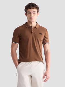 U.S. POLO ASSN. - Men Brown Polyester Solid/Plain Polo T-Shirt