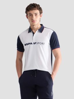 U.S. POLO ASSN. - Men White Polyester Colorblock Polo T-Shirt