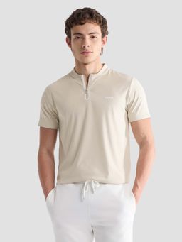 U.S. POLO ASSN. - Men Beige Nylon Solid/Plain T-Shirt