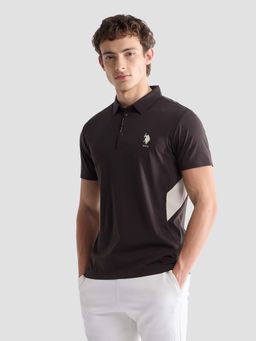 U.S. POLO ASSN. - Men Brown Nylon Solid/Plain Polo T-Shirt