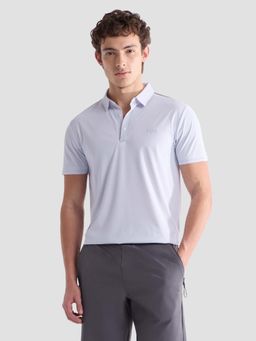 U.S. POLO ASSN. - Men Blue Nylon Solid/Plain Polo T-Shirt