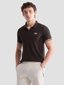 U.S. POLO ASSN. - Men Brown Polyester Solid/Plain Polo T-Shirt
