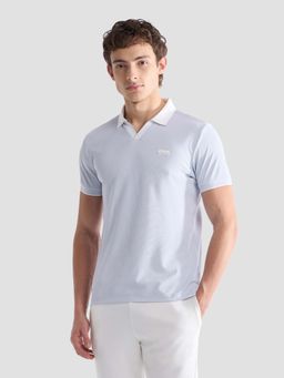 U.S. POLO ASSN. - Men Blue Polyester Solid/Plain Polo T-Shirt