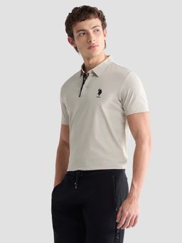 U.S. POLO ASSN. - Men Beige Polyester Solid/Plain Polo T-Shirt