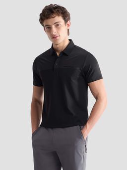U.S. POLO ASSN. - Men Black Nylon Textured Polo T-Shirt