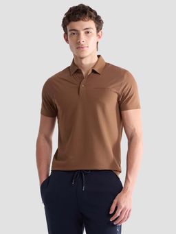 U.S. POLO ASSN. - Men Brown Nylon Textured Polo T-Shirt