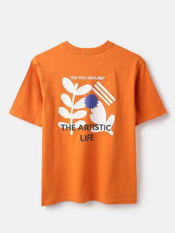 United Colors of Benetton - Orange Boxy Fit Round Neck Printed T-Shirt