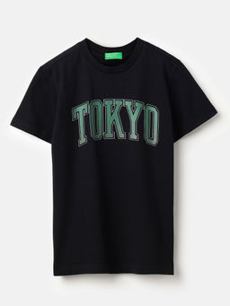 United Colors of Benetton - Black Regular Fit Round Neck Typography T-Shirt