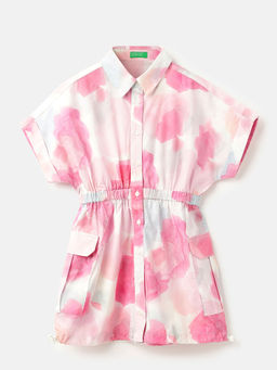 United Colors of Benetton - Pink Regular Fit Collar Neck Printed Dress