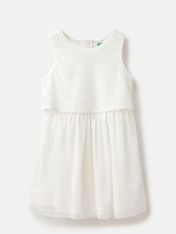 United Colors of Benetton - White Regular Fit Round Neck Sequined Dress