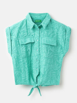 United Colors of Benetton - Green Collar Neck Textured Shirt