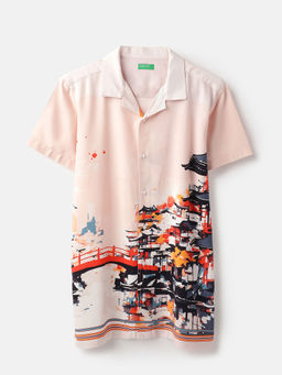 United Colors of Benetton - Pink Regular Fit Collar Neck Printed Shirt