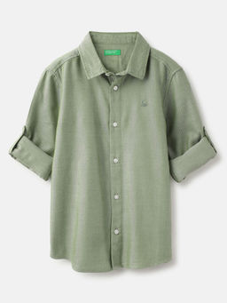 United Colors of Benetton - Green Regular Fit Collar Neck Solid Shirt