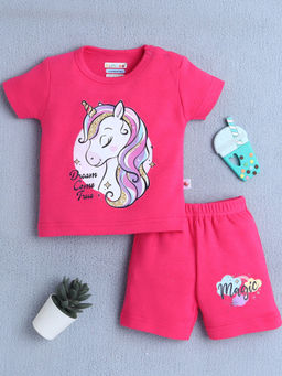 Bumzee - Pink Baby Girls Half Sleeves T-Shirt & Shorts