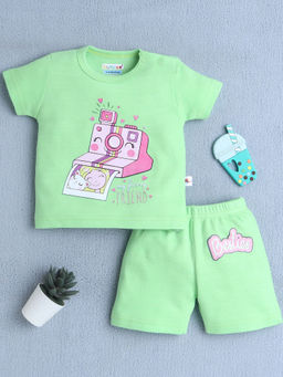 Bumzee - Green Baby Girls Half Sleeves T-Shirt & Shorts