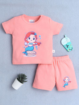 Bumzee - Peach Baby Girls Half Sleeves T-Shirt & Shorts
