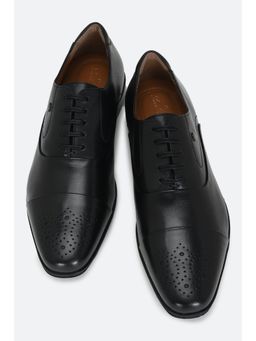 Louis Philippe - Black Textured Lace Up Shoes